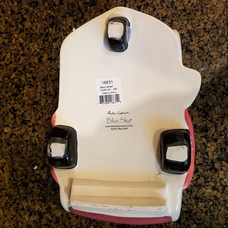 Load image into Gallery viewer, Retro Camper Cookie Jar Pink Canister Blue Sky by Heather Goldminc Kitchen Decor