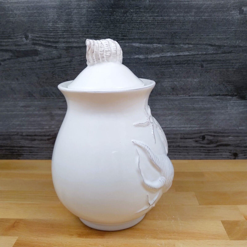 Load image into Gallery viewer, Laguna Coastal Shell Canister 8" White Carafe Decorative Nautical Sea Life Jug