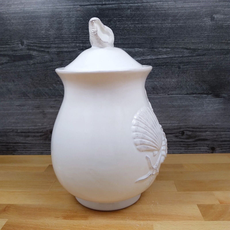 Load image into Gallery viewer, Laguna Coastal Shell Canister 9" White Carafe Decorative Nautical Sea Jug