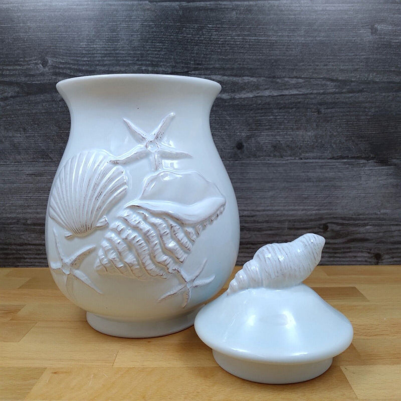Load image into Gallery viewer, Laguna Coastal Shell Canister 9" Blue Carafe Decorative Nautical Sea Life Jug