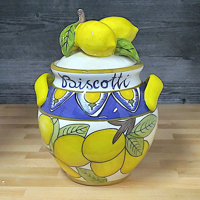 Load image into Gallery viewer, Lemon Cookie Jar Biscotti Canister by Blue Sky Heather Goldminc