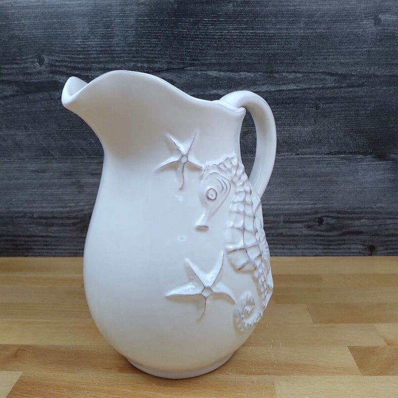 Load image into Gallery viewer, Laguna Coastal Shell Pitcher Carafe White Nautical Ceramic Sea Jug by Blue Sky