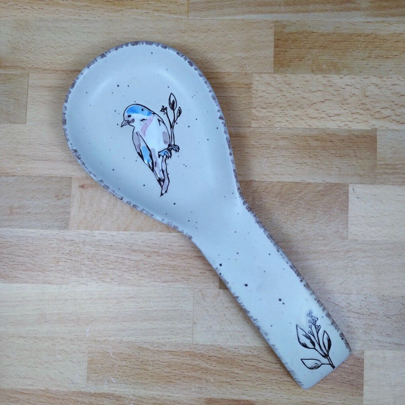 Load image into Gallery viewer, Spring Bird Spoon Rest Ceramic Blue Sky Heather Goldminc Kitchen Decor