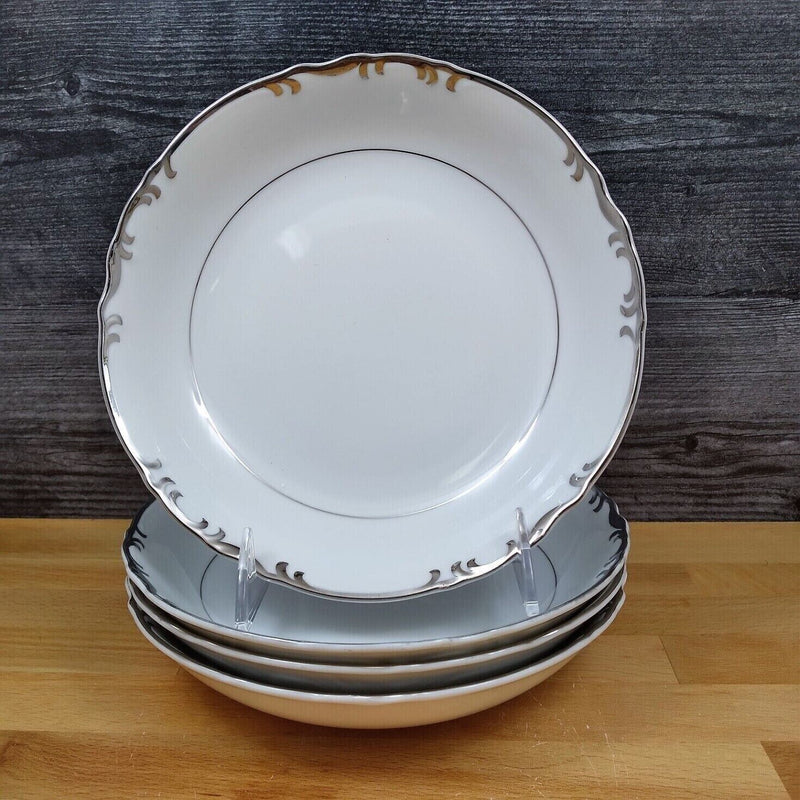 Load image into Gallery viewer, Mikasa Marlboro Set 4 Soup Coupes Verge Scalloped Platinum Border White Bowl
