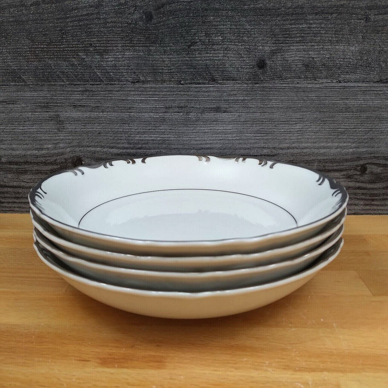 Load image into Gallery viewer, Mikasa Marlboro Set 4 Soup Coupes Verge Scalloped Platinum Border White Bowl