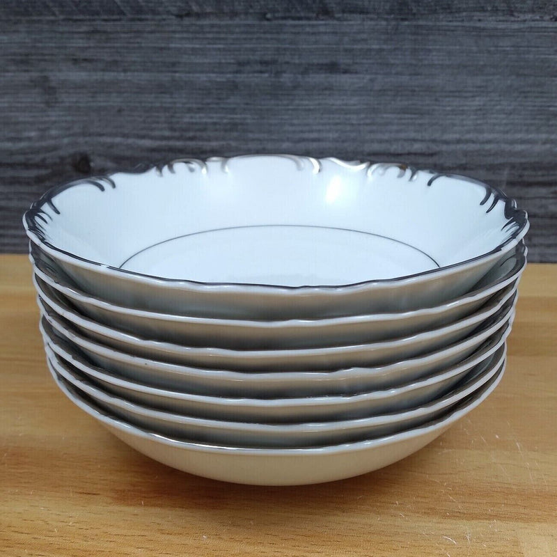Load image into Gallery viewer, Mikasa Marlboro 7 Fruit Dessert Bowls Verge Scalloped Platinum Border 9267 5.5”