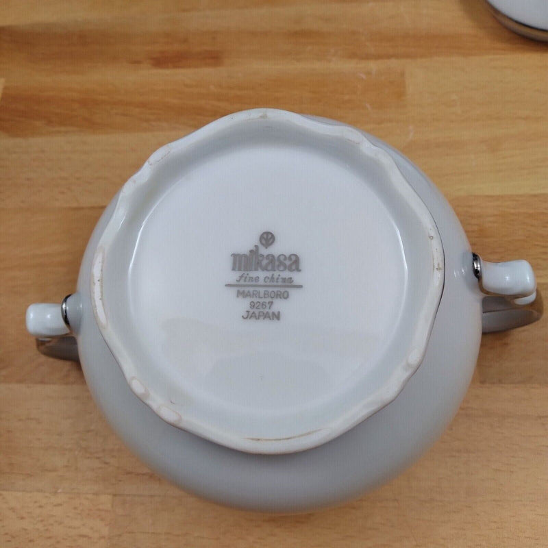 Load image into Gallery viewer, Mikasa Marlboro Creamer & Sugar Bowl & Lid Verge Scalloped Platinum Border 9267