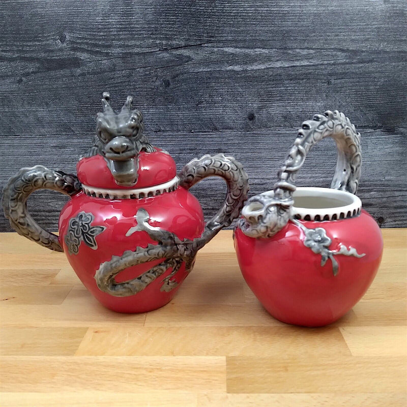 Load image into Gallery viewer, Red Dragon Sugar Bowl and Creamer Set Decorative by Blue Sky