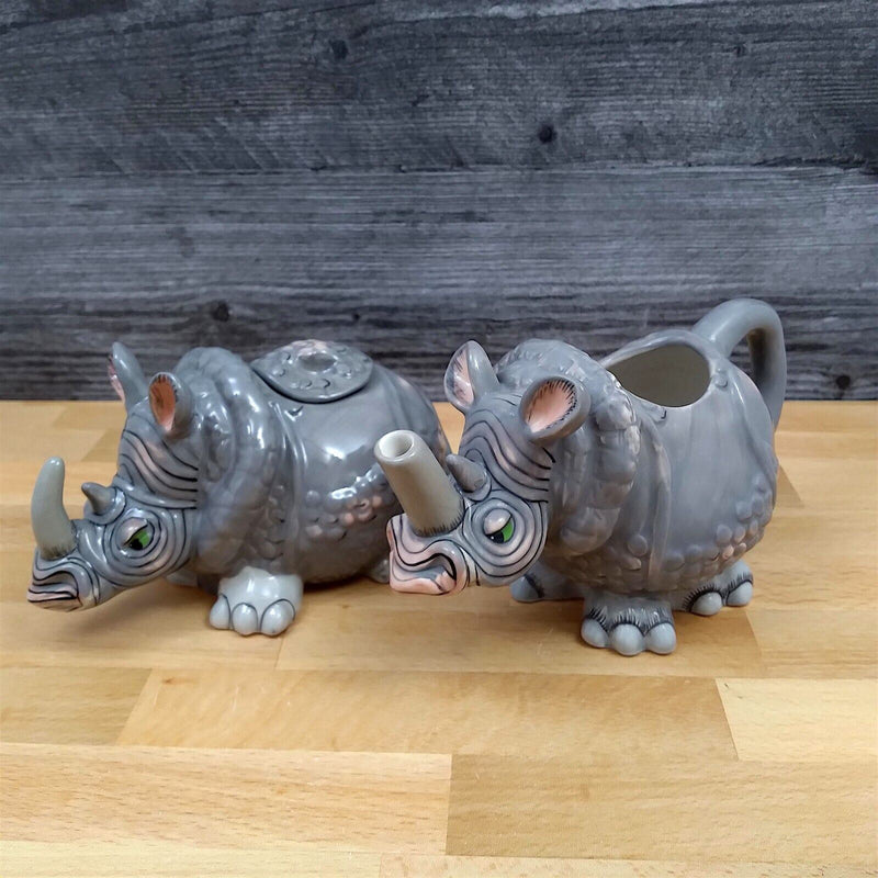 Load image into Gallery viewer, Rhino Sugar Bowl and Creamer Set Rhinoceroses by Blue Sky Lynda Corneille