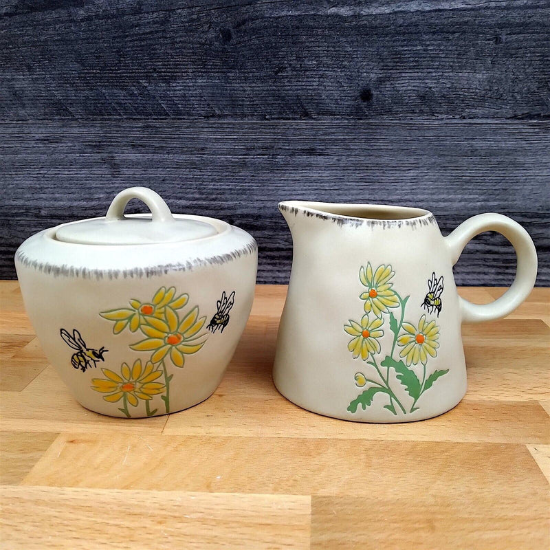Load image into Gallery viewer, Bumble Bee and Flower Sugar Bowl and Creamer Set Decorative by Blue Sky
