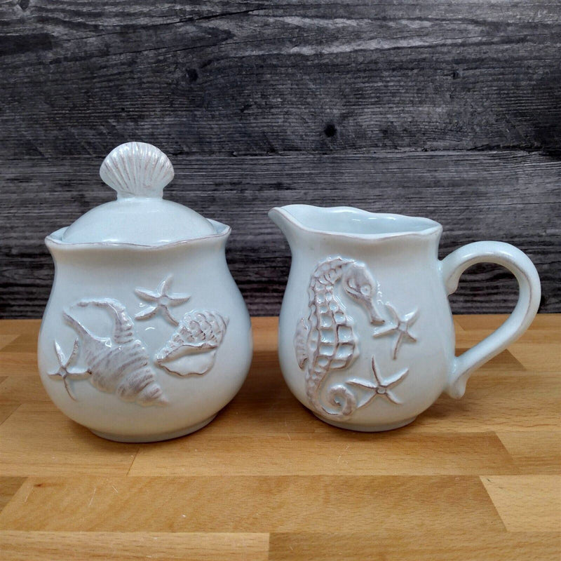 Load image into Gallery viewer, Laguna Coastal Shell Cream & Sugar Bowl Blue Nautical Sea Life by Blue Sky