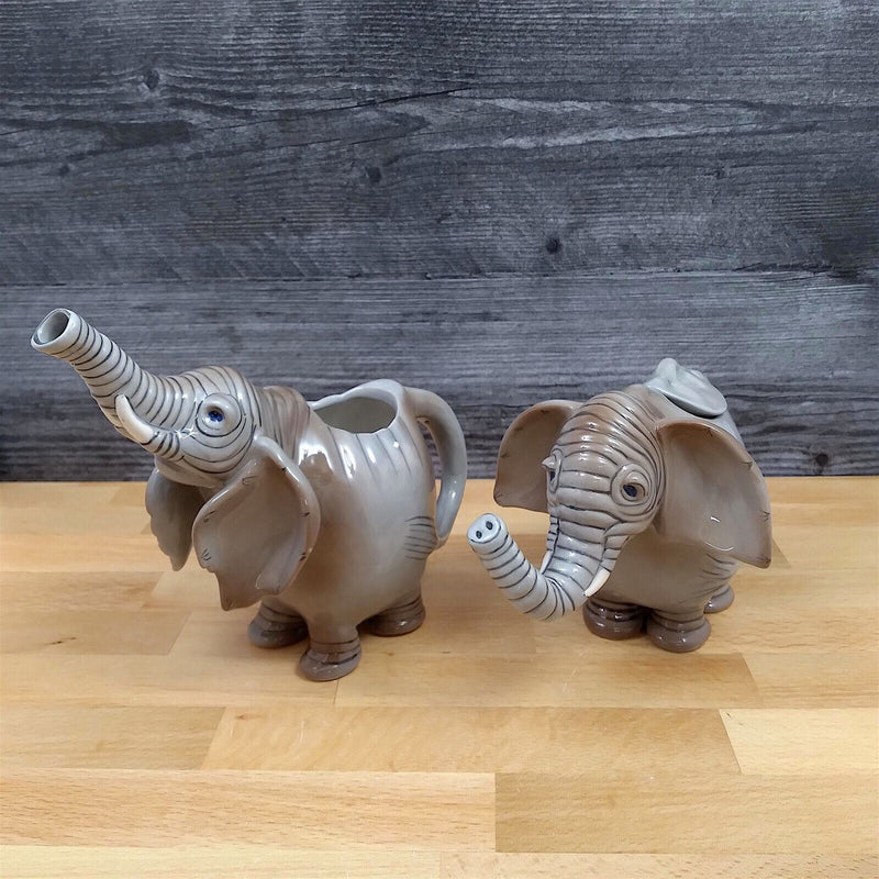 Load image into Gallery viewer, Elephant Sugar Bowl with Lid and Creamer Pitcher Set Ceramic Gray by Blue Sky