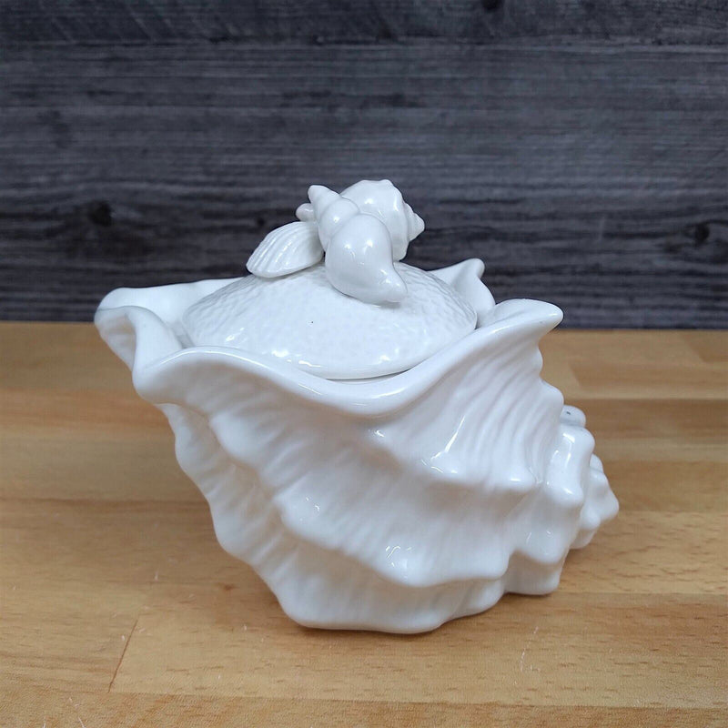 Load image into Gallery viewer, Shell Conch Sugar Bowl Creamer & Tea Cup Saucer Set White Decorative by Blue Sky