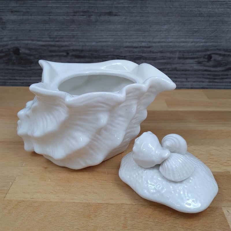 Load image into Gallery viewer, Shell Conch Sugar Bowl Creamer & Tea Cup Saucer Set White Decorative by Blue Sky