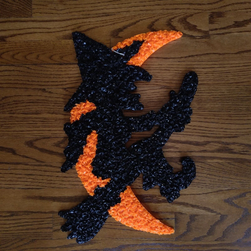 Load image into Gallery viewer, Witch on Broom Flying with Moon Halloween Melted Plastic Popcorn Décor