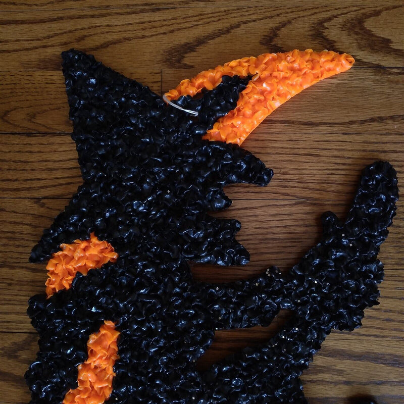 Load image into Gallery viewer, Witch on Broom Flying with Moon Halloween Melted Plastic Popcorn Décor
