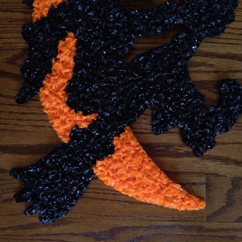 Load image into Gallery viewer, Witch on Broom Flying with Moon Halloween Melted Plastic Popcorn Décor