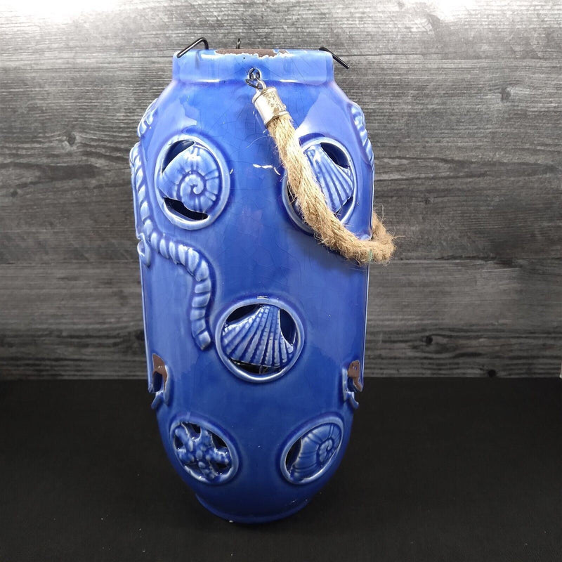 Load image into Gallery viewer, Nautical Maritime Lantern Dark Blue With Blue Led Lights Weathered Look Lamp