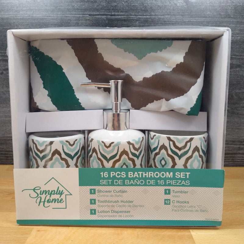 Load image into Gallery viewer, Bathroom Set Multi Color Design Toothbrush Holder Soap Dispenser Shower Curtain