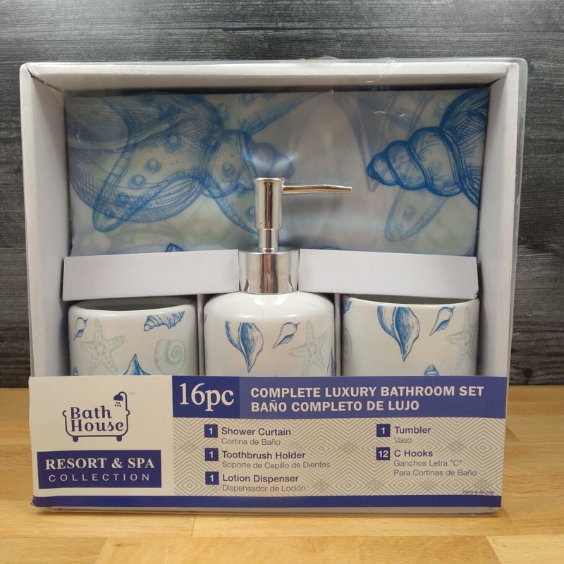 Load image into Gallery viewer, Ocean Sea Shells Bathroom Set Toothbrush Holder Soap Dispenser Shower Curtain