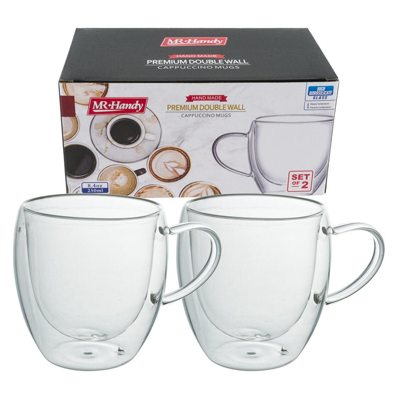 Load image into Gallery viewer, Cappuccino Mugs Double Wall Thermo Borosilicate Glass Set of 2 Cups 8oz (250ml)