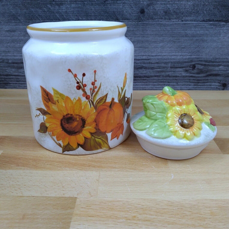 Load image into Gallery viewer, Farmwood Valley Fall Harvest 5'' Canister with Sunflowers & Pumpkins by Blue Sky