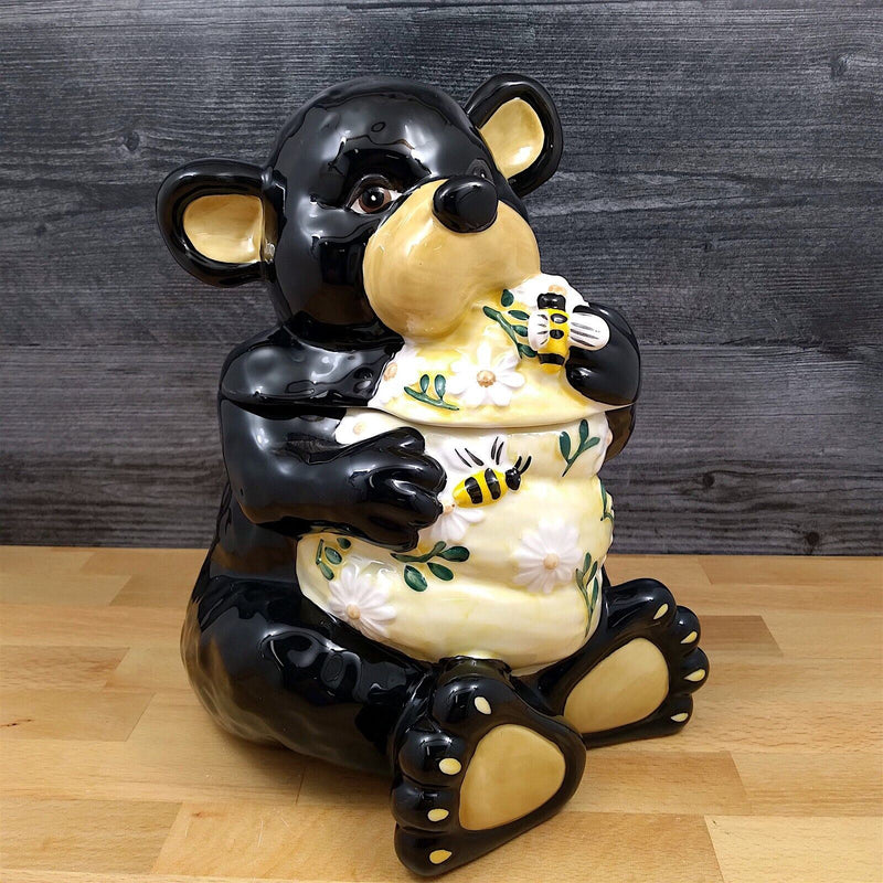 Load image into Gallery viewer, Bear in Beehive Cookie Candy Treat Jar Canister by Blue Sky Clayworks Ceramic