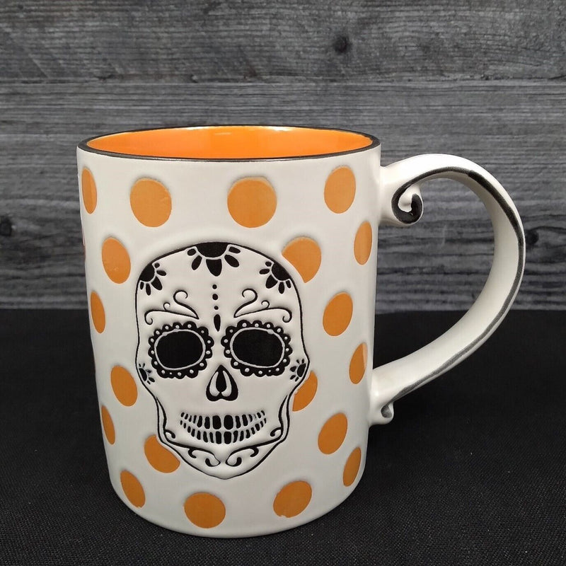 Load image into Gallery viewer, Halloween Skull Coffee Mug Ceramic Embossed Tea Cup 16oz 473ml by Blue Sky
