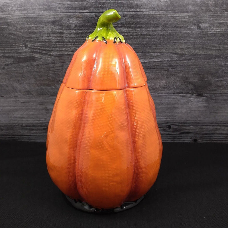 Load image into Gallery viewer, Stitched Halloween Pumpkin Cookie Treat Candy Jar Canister by Blue Sky Clayworks
