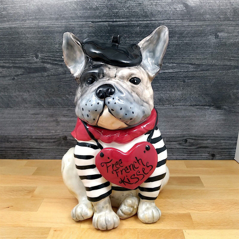 Load image into Gallery viewer, French Kisses Bull Dog Cookie Candy Treat Jar Canister by Blue Sky Clayworks