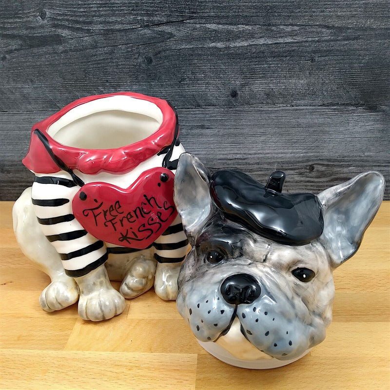 Load image into Gallery viewer, French Kisses Bull Dog Cookie Candy Treat Jar Canister by Blue Sky Clayworks