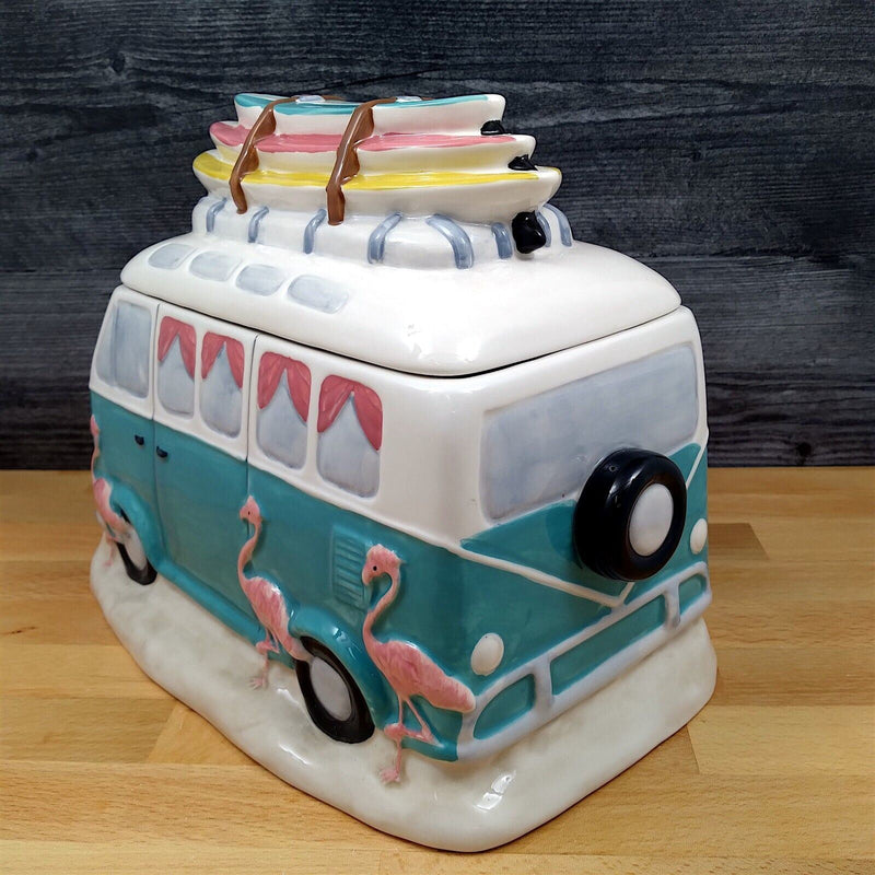 Load image into Gallery viewer, Pink Flamingo Camp Van Cookie Candy Treat Jar Canister by Blue Sky Clayworks