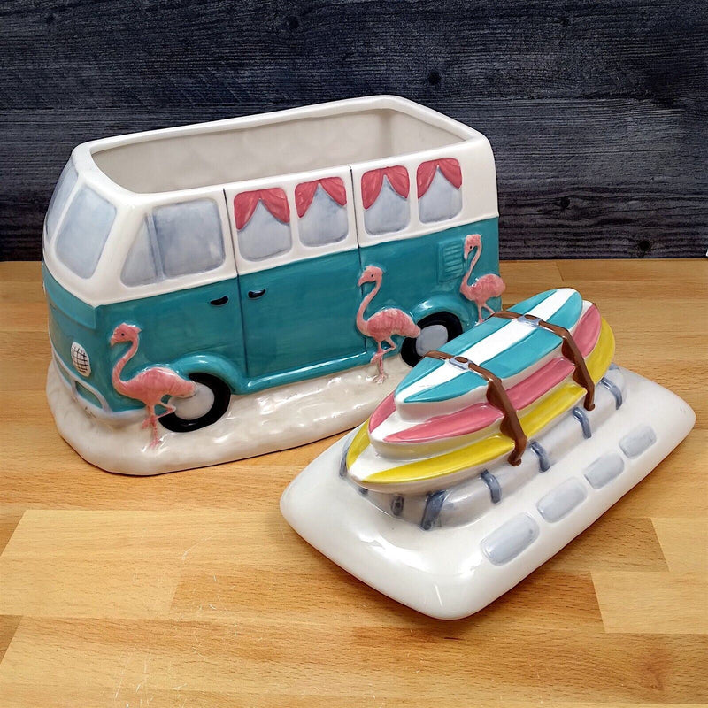 Load image into Gallery viewer, Pink Flamingo Camp Van Cookie Candy Treat Jar Canister by Blue Sky Clayworks