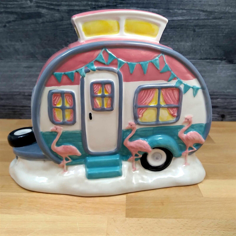 Load image into Gallery viewer, Pink Flamingo Camper Cookie Treat Candy Jar Canister by Blue Sky Clayworks