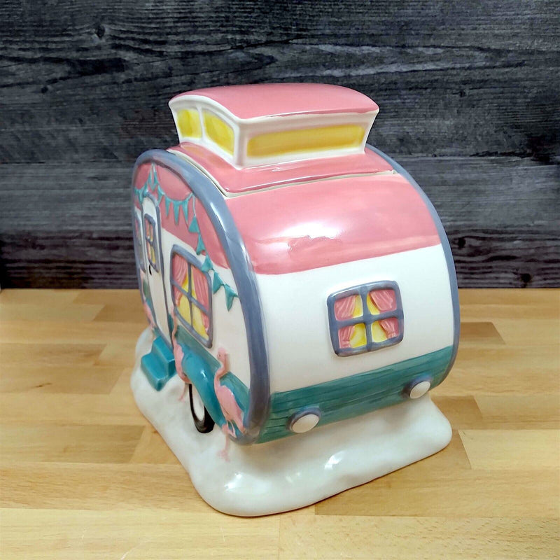 Load image into Gallery viewer, Pink Flamingo Camper Cookie Treat Candy Jar Canister by Blue Sky Clayworks