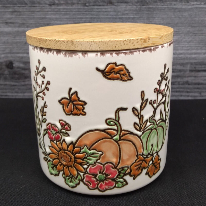 Load image into Gallery viewer, Saddlebrook Farm Fall Harvest 4'' Canister and Lid with Sunflowers and Pumpkins