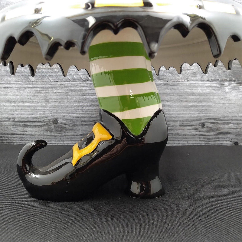 Load image into Gallery viewer, Halloween Witch Feet Cake Stand by Blue Sky Clayworks and Heather Goldminc