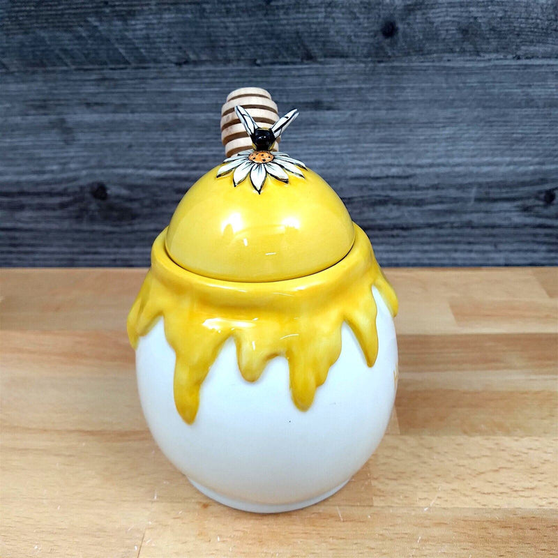 Load image into Gallery viewer, Honey Drip Honey Pot Canister Ceramic With Wood Dipper Stick By Blue Sky