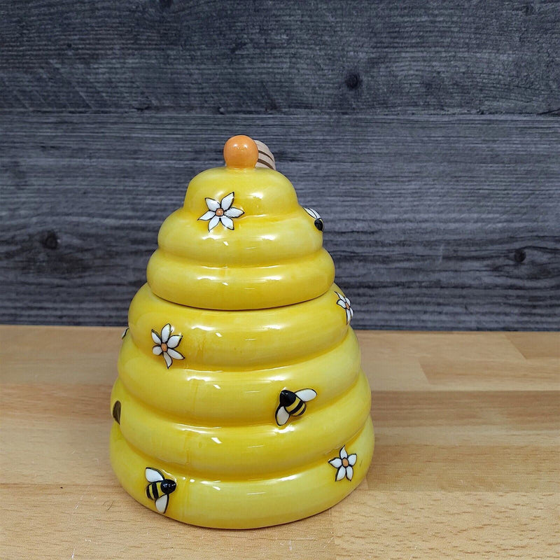 Load image into Gallery viewer, Bee Hive Honey Pot Canister Ceramic With Wood Dipper Stick By Blue Sky