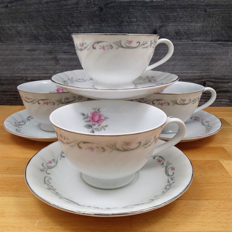 Load image into Gallery viewer, Royal Swirl Saucer Tea Cup Set of 4 Pink Rose Flower Fine China Japan Coffee Mug