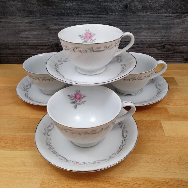 Load image into Gallery viewer, Royal Swirl Saucer Tea Cup Set of 4 Pink Rose Flower Fine China Japan Coffee Mug