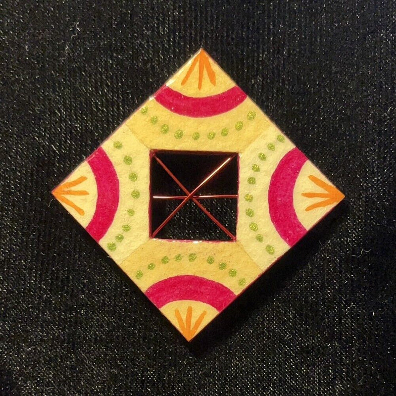 Load image into Gallery viewer, Diamond Shape Jewelry Art Brooch in Red Orange Green and Shades of Cream