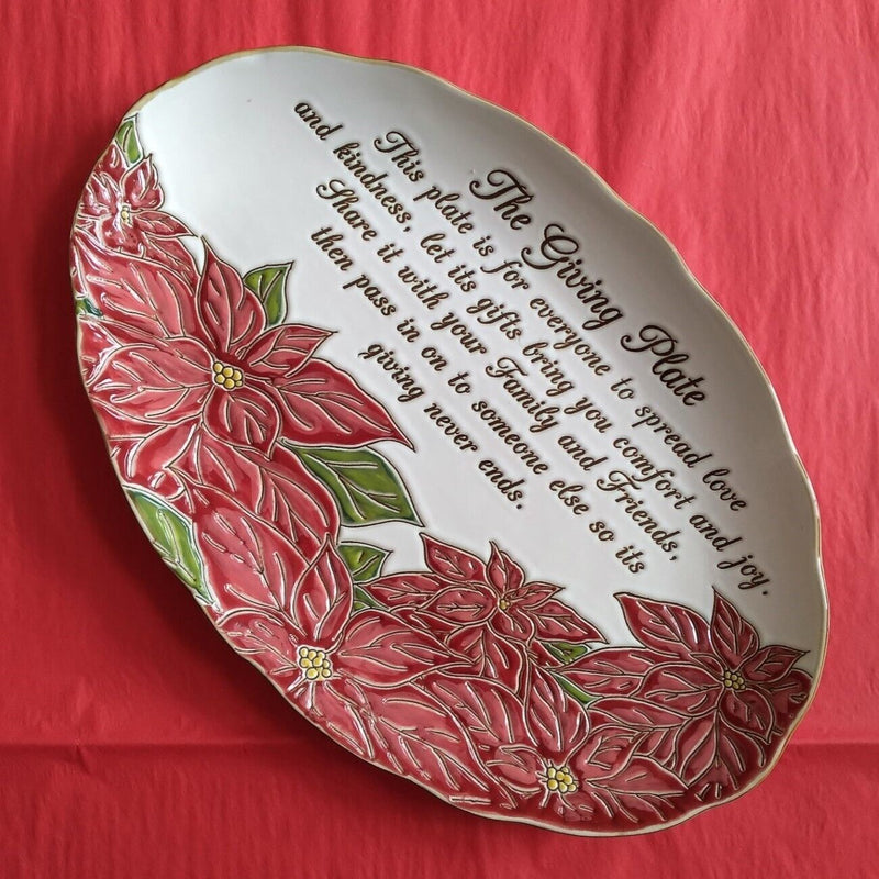 Load image into Gallery viewer, Red Poinsettia Giving Plate Large Serving Platter Christmas Sharing 14" Blue Sky