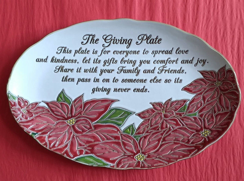 Load image into Gallery viewer, Red Poinsettia Giving Plate Large Serving Platter Christmas Sharing 14" Blue Sky