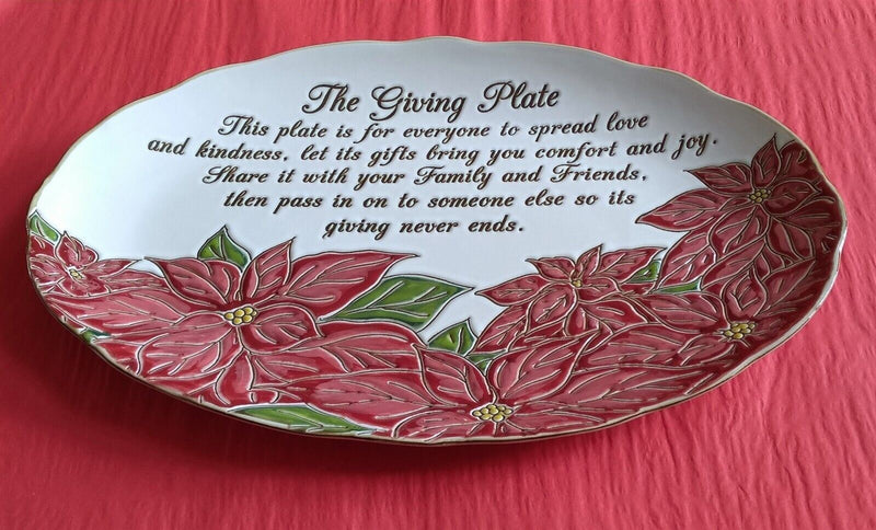 Load image into Gallery viewer, Red Poinsettia Giving Plate Large Serving Platter Christmas Sharing 14" Blue Sky