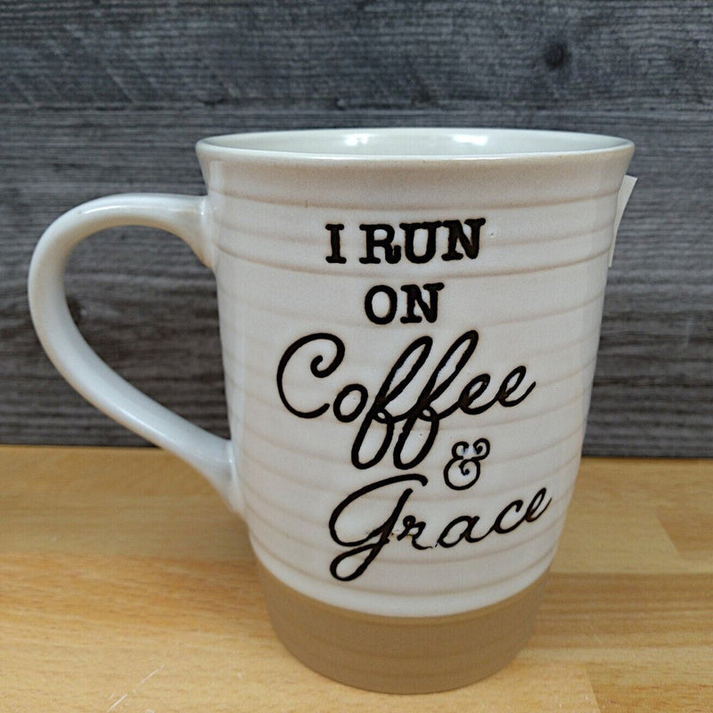 Load image into Gallery viewer, Running on Coffee and Grace Saying Mug 18oz (532ml) Embossed Tea Cup by Blue Sky
