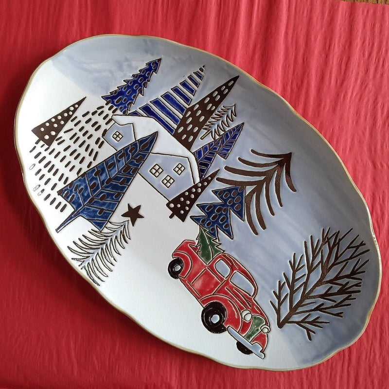 Load image into Gallery viewer, Holiday Christmas Platter Elk Ridge Winter Plate 14" By Blue Sky Clayworks