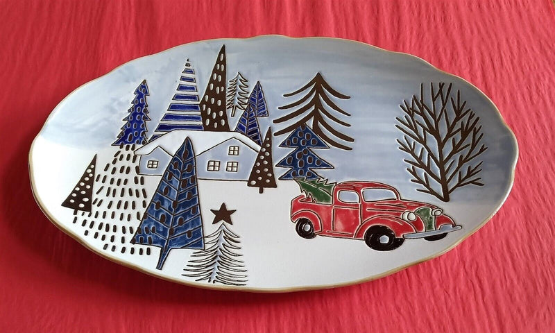 Load image into Gallery viewer, Holiday Christmas Platter Elk Ridge Winter Plate 14" By Blue Sky Clayworks