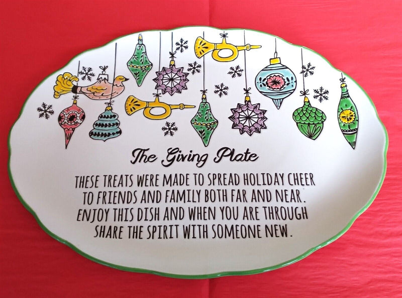 Load image into Gallery viewer, Giving Platter Holiday Christmas Retro Ornaments Plate 15" By Blue Sky Clayworks