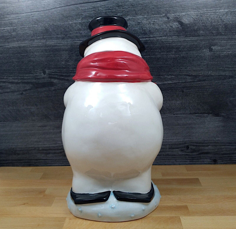 Load image into Gallery viewer, Snowman Cookie Jar Canister Mr Mogul Blue Sky Clayworks Heather Goldminc